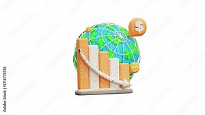 3D Animation Global Decline Chart with Dollar Symbol, perfect for finance, global economy, and market analysis concepts