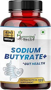 Humming Herbs Sodium Butyrate+ Capsules – 4-in-1 Digestive Support with L-Glutamine + Prebiotic Inulin + Probiotic Blend (10 Billion CFU) – 120 Vegetarian Capsules