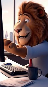 🦁 Lion working on a computer! 💻Funny AI animal moment.
