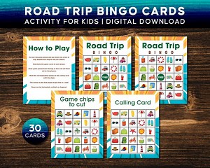 Road Trip Bingo Game Printable - 30 Unique Road Trip Bingo Cards With Bonus Coloring Pages, Game Chips & Calling Card - Etsy