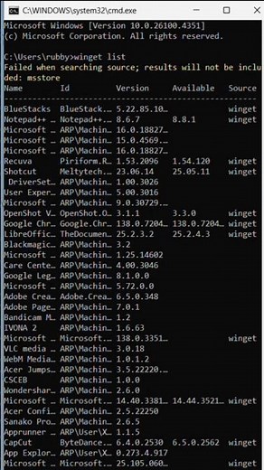 command for CMD to update all the software in window. all the software list.