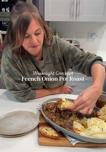 I accidentally made the most addictive pot roast ever…🤤 https://www.spendwithpennies.com/french-onion-pot-roast/ Ingredients 1 tablespoon olive oil 3 to 4 pounds chuck roast 1 teaspoon salt ½ teaspoon black pepper 3 tablespoons butter 3 large yellow onions sliced ¼-inch thick, more if desired 4 cloves garlic, minced ⅓ cup dry white wine 1¼ cups beef stock or beef broth 1½ tablespoons Worcestershire sauce 1 beef bouillon cube, crumbled 1 bay leaf 1 teaspoon dried thyme leaves For the Gravy 3 tab
