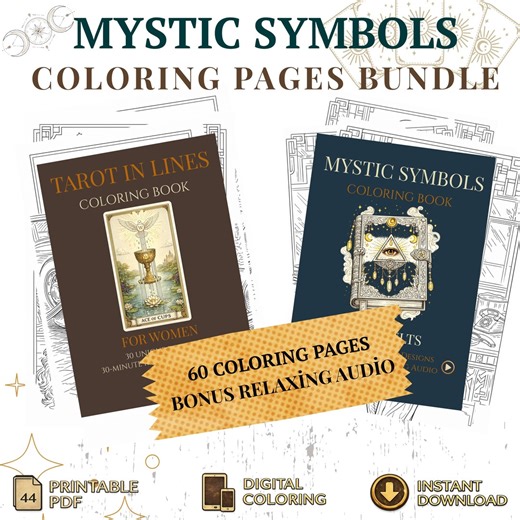 Mystic Symbols Coloring Pages | Tarot, Celestial Motifs (PDF Download) - Etsy