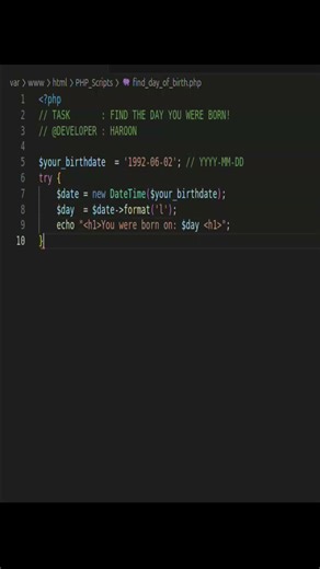 Find Day of your Birth by PHP script #short