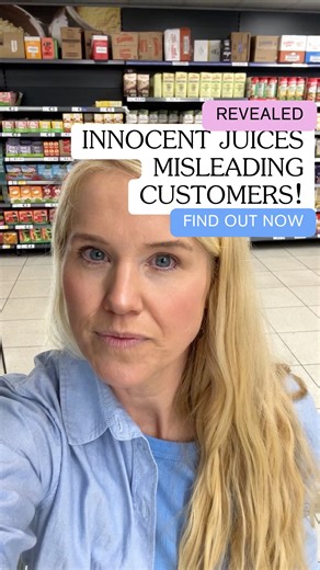 Sophie Morris on Instagram: "Every one of these Innocent juices is mostly made up of apple juice!!! 🙅‍♀️ With names like “Green Alert” and promises of immune support, energy, and mental performance you’d be forgiven for thinking you’re getting some sort of superfood boost!! But flip the bottle around and what are you really getting? Mostly apple juice! Some of these are 84% apple juice, with as little as 3% berries—even though berries are front and centre on the label. And the “citrus shield” o