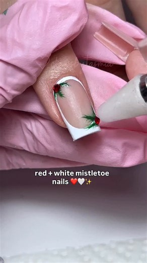 Montreal Nail Tech and Educator🇨🇦💫 on Instagram: "Watch me work | red and white mistletoe nails edition 🤍❤️✨ I love short nails so much🥹✨ - - - - - - - - - - - - - - Christmas nails, holiday nails, chrome nails, plaid nails, nail tutorial, watch me work nails, nail inspo, nail art, winter nails, natural nails, bow nails, sweater nails, snowflake nails , icy nails, glitter nails, mistletoe nails"