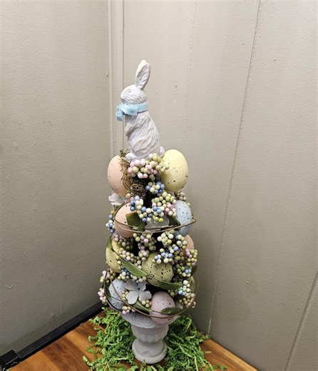 LARGE 19.5" Tall - Easter Speckled Egg Topiary Tree With Bunny Rabbit Topper - Spring Centerpiece Decoration - Farmhouse Chic Cabin - Etsy