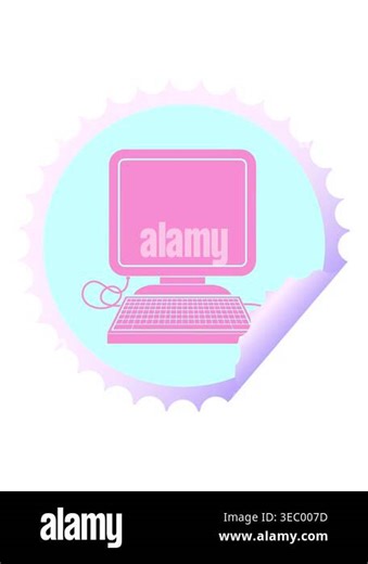 bob and pause animation of computer with mouse and screen circular peeling sticker Stock Video Footage - Alamy