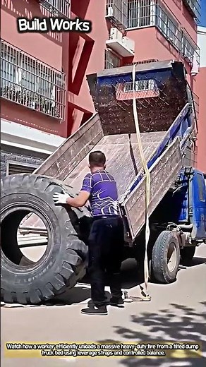Genius Leverage Trick for Unloading Massive Truck Tires #worker #process #smartwork #logistics