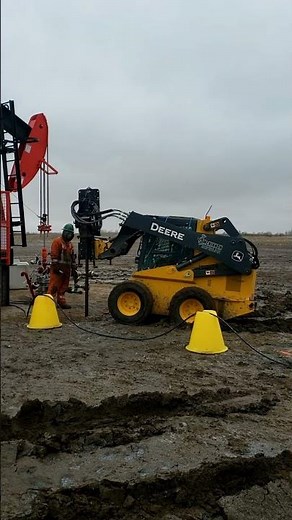 Driving 2 3/8 inch Steel Pipe on Saskatchewan Oil Lease | Vibe Drive Pole-Cat Vibratory Post Driver