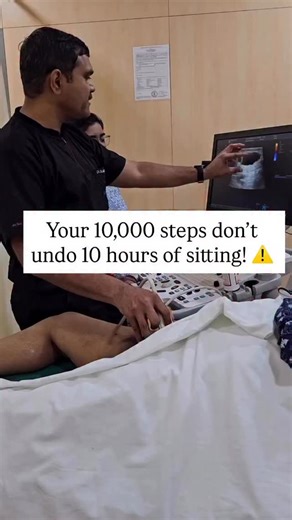 This is something I tell my patients almost every day. You can hit your step goal in the evening… but if you’ve been desk-bound from 9 AM to 7 PM, your veins have already taken the damage. Because circulation doesn’t depend on how much you walk. It depends on how often you move. Long sitting → blood stagnation → vein valve weakness → swelling → varicose veins → higher risk of clots. Even a healthy step count cannot reverse 10 hours of immobility. So here’s the real rule: ✔️ Get up every 45–60 mi