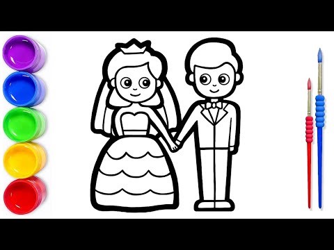 Bride & Groom Drawing Painting Colouring for Kids Toddlers | How to Draw Bride & Groom Easy