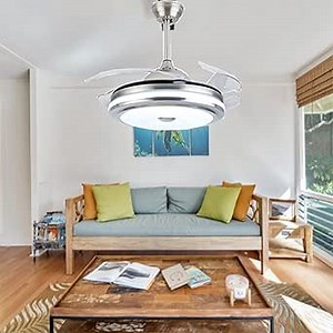 Modern Retractable Ceiling Fan with Light with Remote Control Dimmable LED Chandelier Ceiling Fan Invisible Blades Suitable for Living Room, Bedroom, Kitchen, Dining Room Chrome Silver (36 Inches) - Amazon.com
