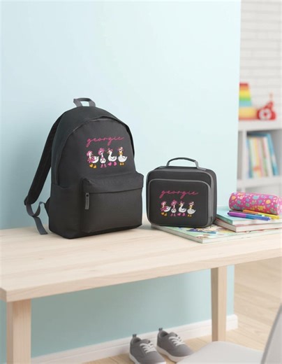 Personalised Embroidery Rucksack and Lunch Box Set With Name and Bow Embroidered. - Etsy