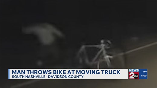 Man throws bike at moving truck in Nashville, TN