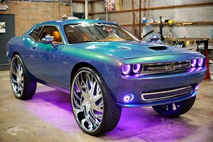 This Dodge Challenger rolls on giant 34" rims
