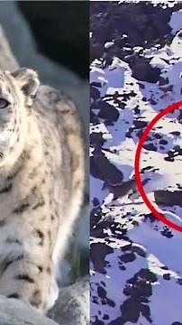 Rare footage of Snow Leopard jumping off the mountain to hunt