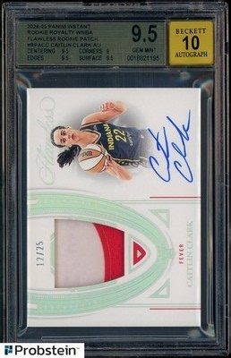 2024 Panini Rookie Royalty WNBA Flawless Caitlin Clark RC Patch AUTO /25 BGS 9.5 | eBay
