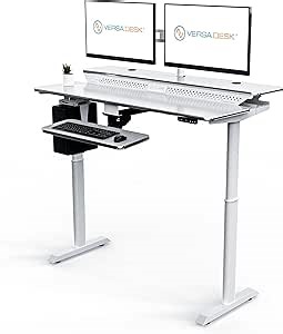 VERSADESK® 48" Wide Powerlift Split-Level Electric Standing Desk, Height Adjustable Sit Stand Desk for Work Office or Home Office, Ergonomic Design, White Frame, White Surface
