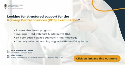 🧠 How the PDS Preparation Course supports effective exam preparation The Primary Dental Sciences (PDS) Preparation Course is designed to provide structured, clinically relevant learning for dentists at all stages of their career. The course combines live expert-led webinars, interactive Q&A sessions, and supplementary learning resources across six core basic science subjects - helping candidates translate foundational science into confident clinical understanding. Click here to learn more: http
