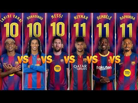 Comparison: Messi vs Ronaldinho vs Neymar vs Dembélé vs Raphinha vs Yamal