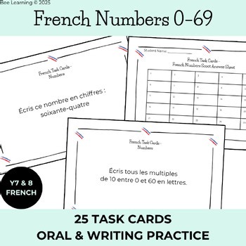 French Numbers Task Cards — Les Nombres 0–69 | Speaking & Writing