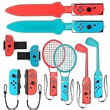BRHE Nintendo Switch Accessories,10 in 1 Switch Sports Accessories Bundle for Switch Games,Family Kit for Switch OLED Sports Games with Soccer Leg Strap,Golf Clubs for Mario,Tennis Rackets
