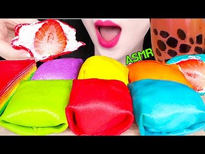 ASMR RAINBOW CREPE CAKE MUKBANG 무지개 크레이프 케이크 먹방 JANE ASMR 제인
