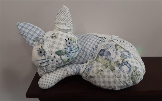 Quilted Cat Doll, Blue White Floral Repurposed Quilt, Handmade Stuffed Animal Toy - Etsy