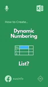 How to do Dynamic Numbering in Excel? #excel #exceltricks #DataEntry #Productivity #fblifestyle | SUS INFO