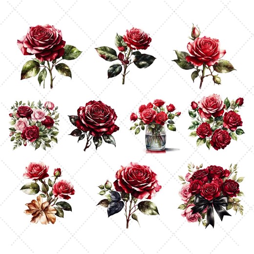 Roses Clipart Bundle, 36 PNG Watercolor Romantic Floral Art (digital Download) - Etsy