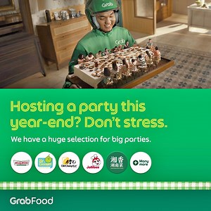 Year-end parties = . Cooking for a crowd = . Make hosting a breeze with GrabFood. Get your party food delivered. No stress. | Grab | Facebook