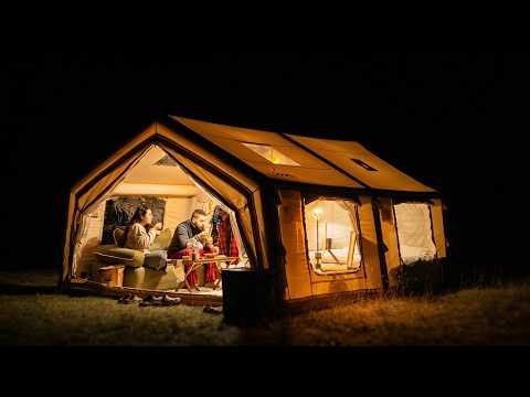 Couple Camping in a Cozy Inflatable Tent!