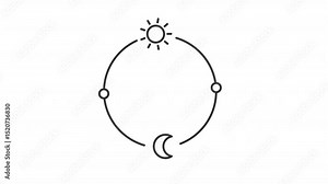 Animated diurnal cycle line icon. Day and night changing animation. Sun and moon rotating demonstrating biological cycle. Outline element on white background. HD video with alpha channel vídeo de Stock