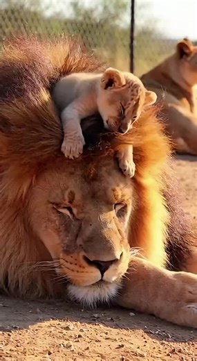 Playful Lion Cub Pranks Dad in Hilarious Moment