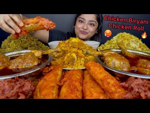 CHICKEN BIRYANI, EGG BIRYANI AND PANEER BIRYANI WITH SPICY LAL CHICKEN TANGDI JHOL WITH CHICKEN ROLL