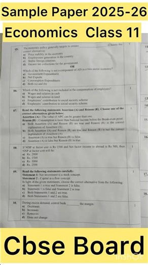 Class 11 Economics CBSE Sample Paper 🔥(Micro & Macro) 2025–26 #practicepaper #exam #pastyear #pyq