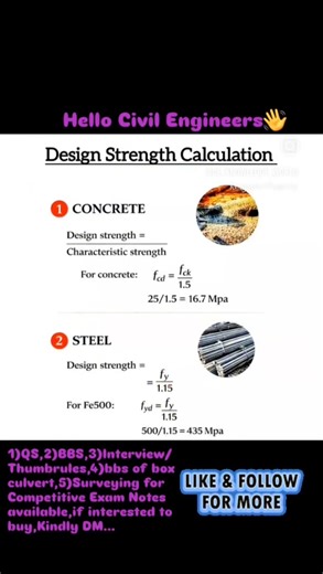 Design Strength Calculation of Concrete and Steel #civil #civilconcepts #civilbasicknowledge