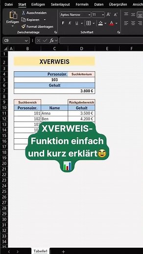 XVERWEIS-Funktion einfach und kurz erklärt in Excel 📊🤓 #excel #xverweisfunktion