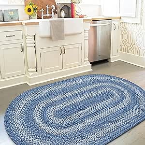 Amazon.com: Homespice Denim Blue Braided Rug 20x30 - Small Jute Oval Braided Rugs for Blue Kitchen Decor, Reversible, No Shed Jute for Easy Maintenance : Home & Kitchen