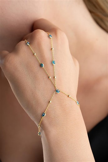 Evil Eye Hand Chain Bracelet, Adjustable Nazar Beaded Slave Chain, Protection Jewelry Summer Gift - Etsy