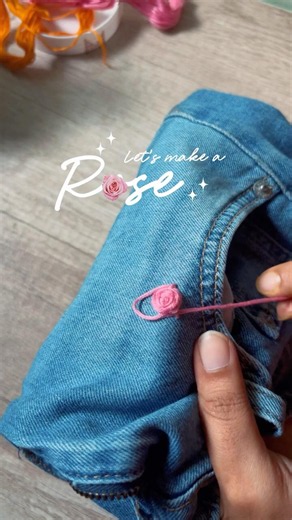 Cute Rose Embroidery DIY on Jeans 🌸 #diy #embroidery #shorts #viralshorts