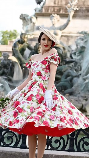8.1K views · 849 reactions | Summer strolling in our ‘Carmen’ red rose dress and matching petticoat  Always breathtaking @barinovael  #madeinuk #50sstyle #50sfashion #vintageinspired #50sfashion | British Retro | Facebook