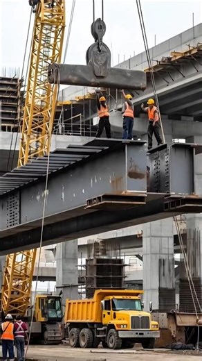Massive Steel Highway Girder Suddenly Collapses During Lift | Extreme Construction Fail #shorts