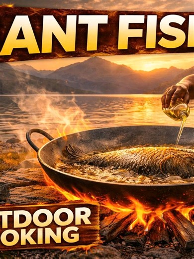 Welcome to Wild Fire Cooking. In this video, I cook a giant fish in a huge wok over an open fire beside a peaceful mountain lake. Surrounded by mountains, calm water, and the warm glow of sunset, this outdoor cooking experience is both relaxing and exciting. Watch as the giant fish slowly fries in hot oil over a natural wood fire, creating a delicious wilderness meal in the middle of nature. If you enjoy outdoor cooking, survival cooking, nature sounds, and relaxing wilderness videos, this video