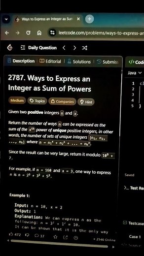 Leetcode 2787 Explained | Java, C++, Python Solutions | Daily Coding Challenge 🚀#shortsindia #coders