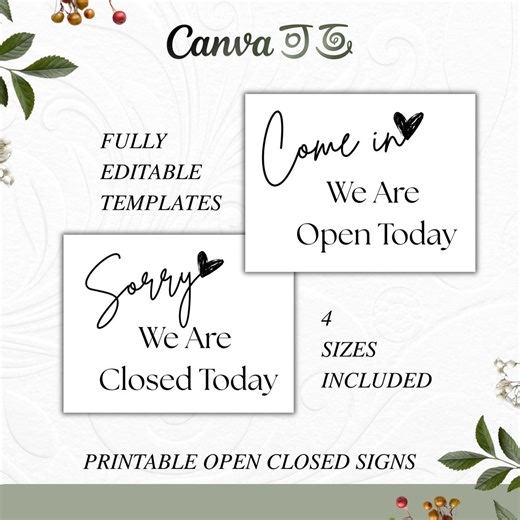 Editable Open Sign Closed Sign Canva Templates for Small Business | We're Open Business Signage for All Storefront Businesses - Etsy Australia
