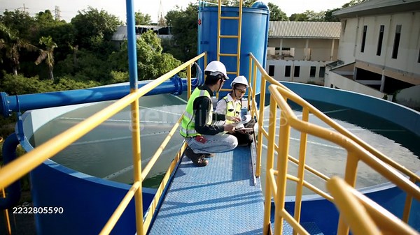 Water Treatment Plant Operators sampling measure analyze water from...