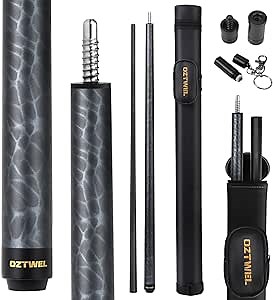 Obsidian Carbon Fiber Pool Cue Stick 57" Billiard Cue Sticks Professional Low Deflection Pool Sticks with 12.5mm Tip, Microfiber Cloth, Gloves, Pool Cue Case & Pool Cue Chalk for Adults