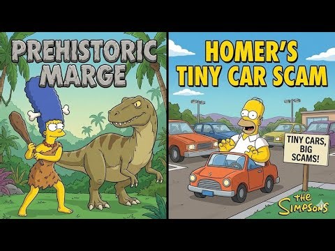 Simpsons Funny Moments | Prehistoric Marge & Homer's Tiny Car Scam